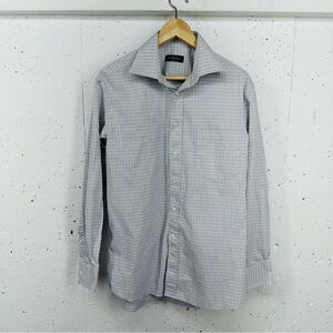 CANALI Men’s Neck size 16 Gray & White Plaid Button Down Dress Shirt
